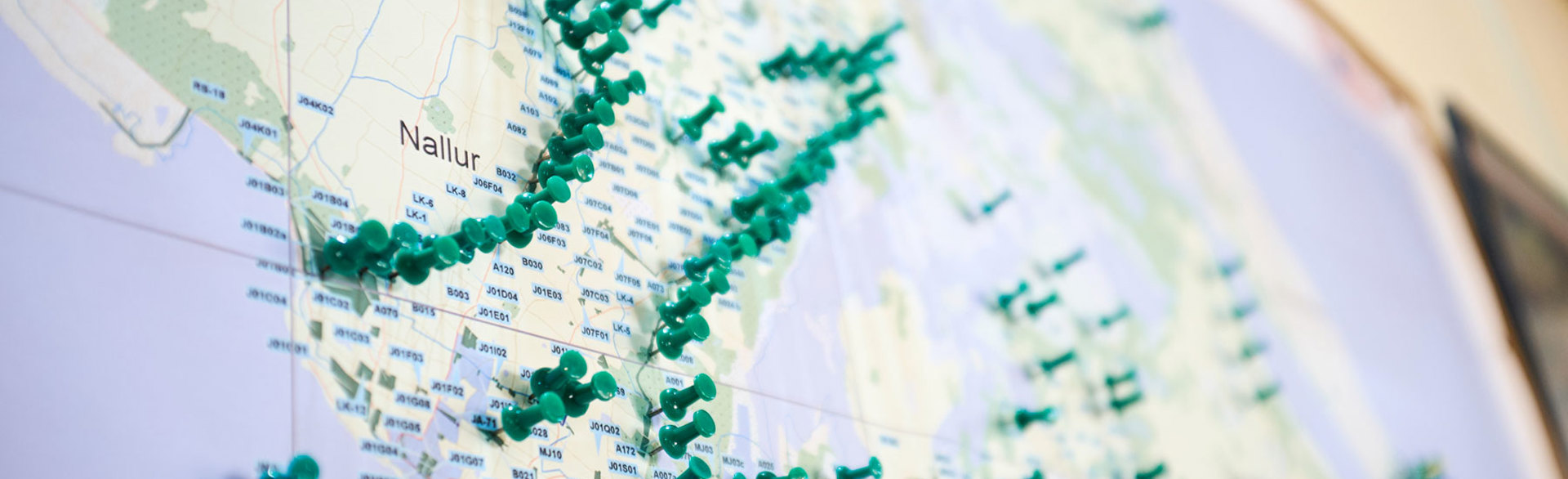 A map of Sri Lanka with pins inserted at minefield points